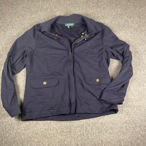 Lauren Ralph Lauren Jacket Womens Blazer Long Sleeve Cotton Navy Gold Buttons